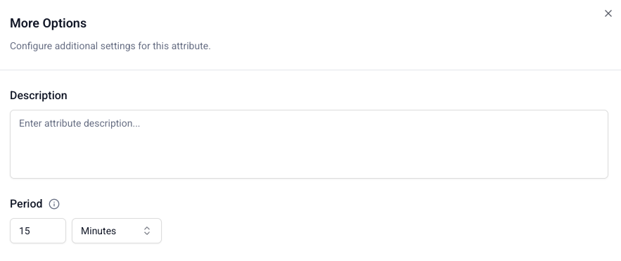 Time period configuration dialog for setting rolling window attributes
