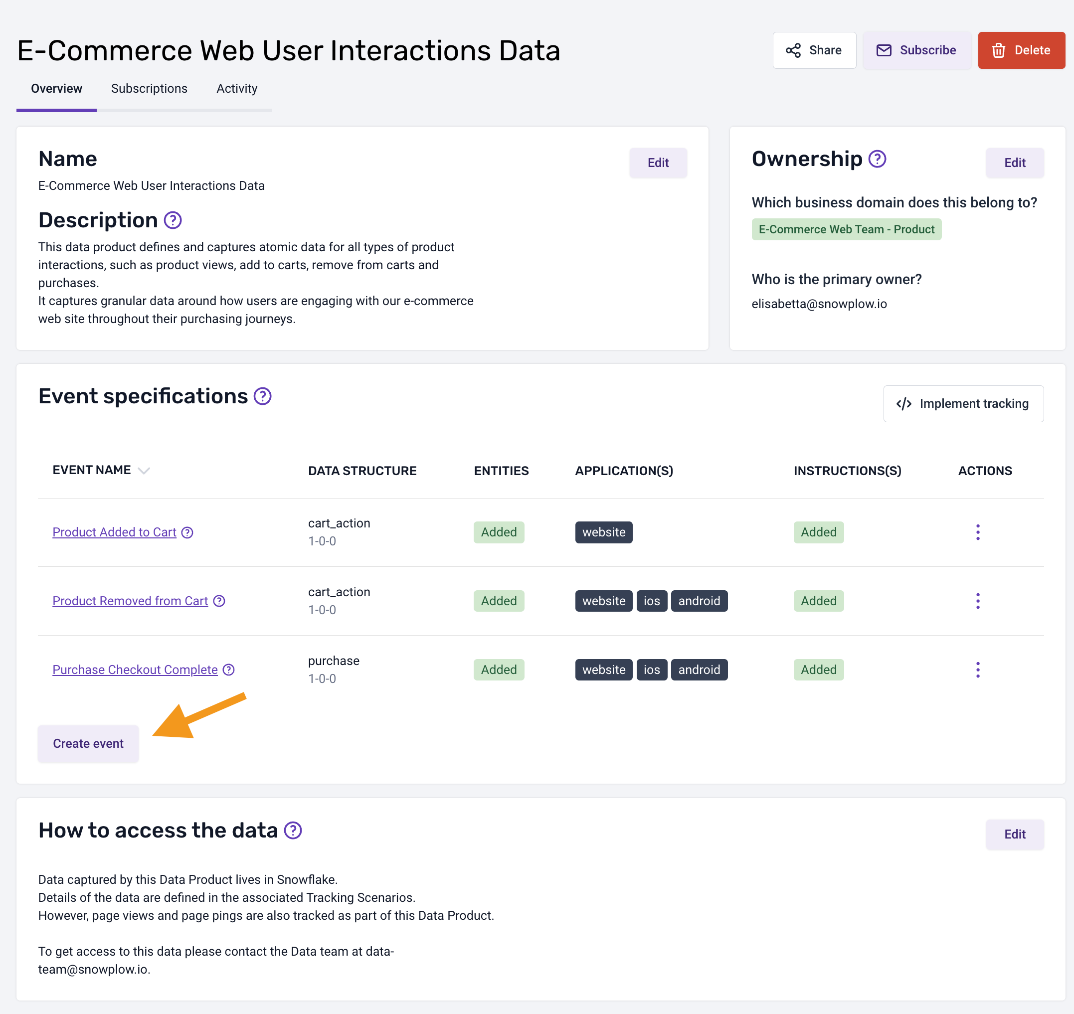 Create an event specification