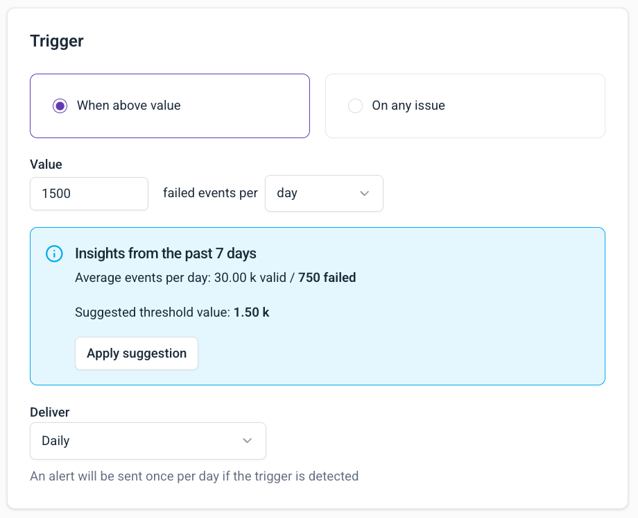 Value threshold configuration with insights panel
