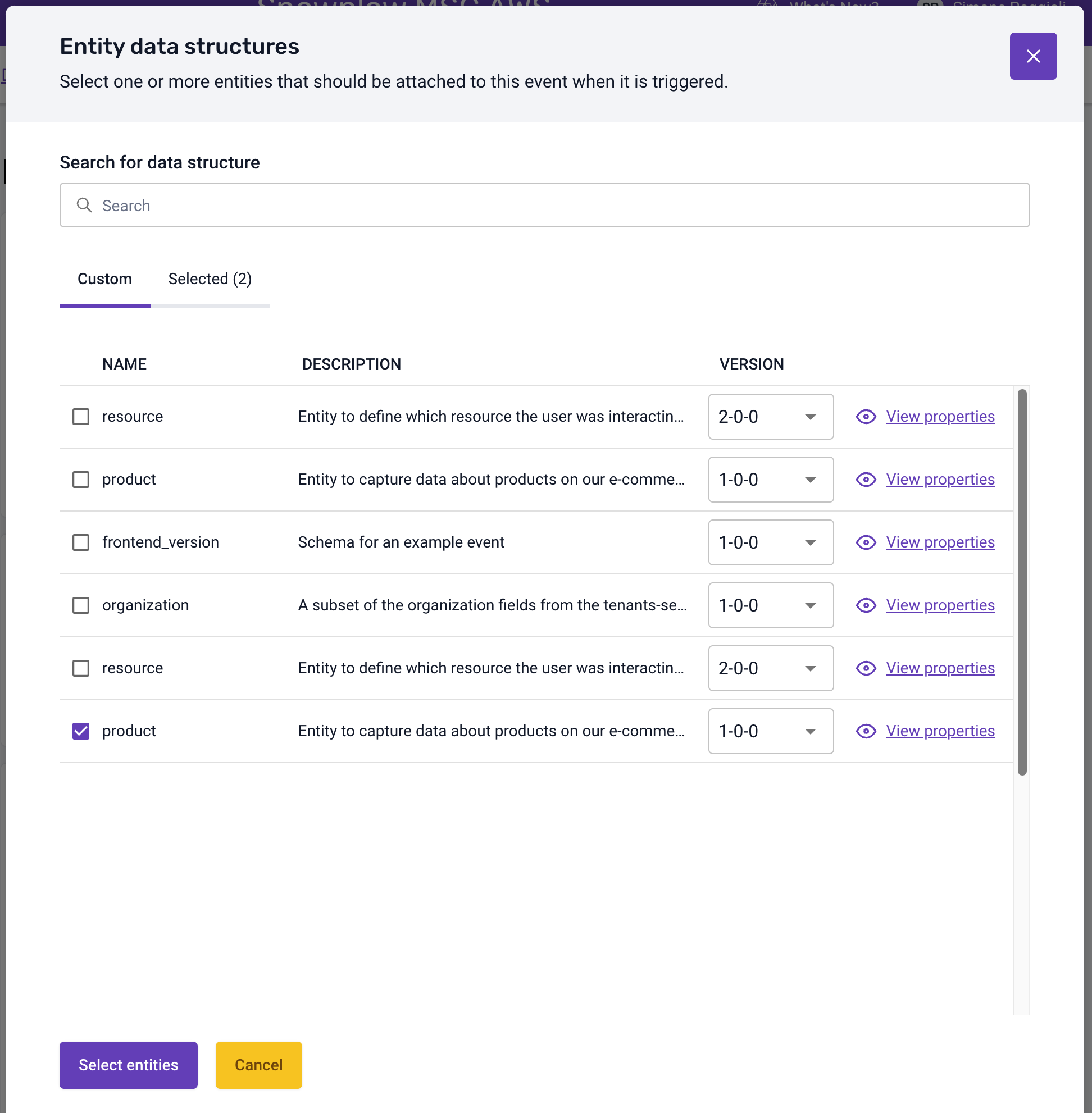 Entity data structures