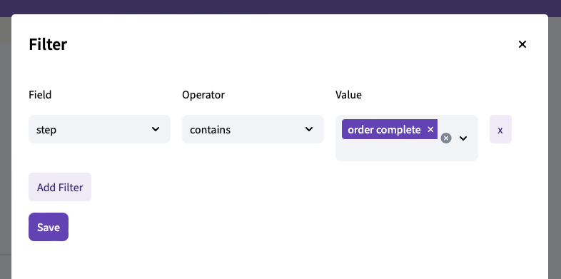 setting up a filter for a completed order