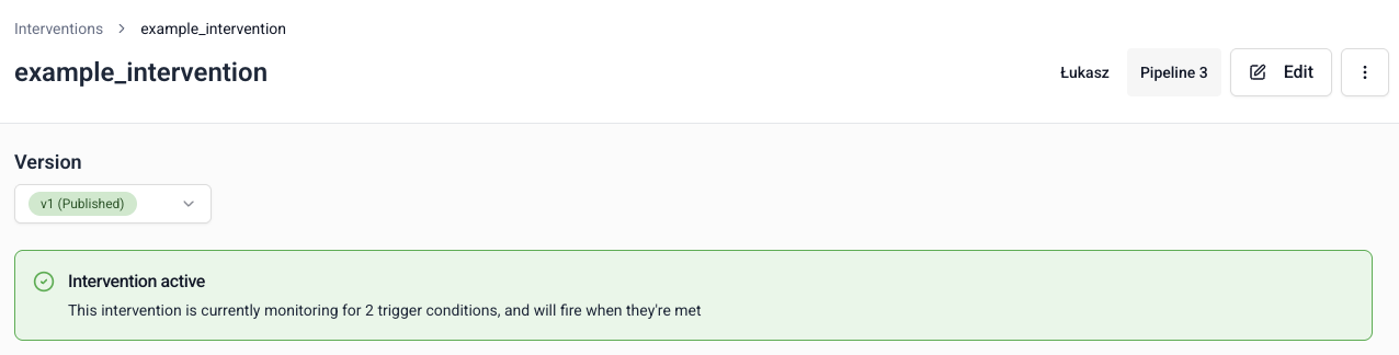 Published intervention page with sample subscription code