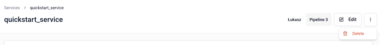 Service management menu with Edit and Delete options